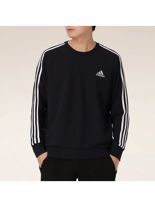 Толстовка adidas Casual Sports Round Neck Stripe Pullover Dark Blue — изображение 3 из 4, синий