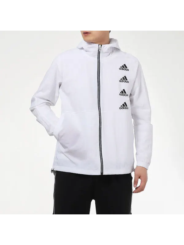 Куртка с логотипом и капюшоном, мужская тканая куртка Adidas — изображение 3 из 4, белый