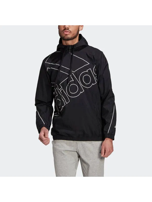 Куртка adidas M Favs Q1 Wb Large Logo Printing Sports Hooded Jacket Black — изображение 3 из 4, черный