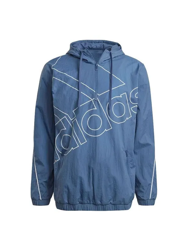 Куртка adidas M Favs Q1 Wb Half Zipper Pullover hooded Training Sports Jacket Deep Blue — изображение 1 из 4, синий