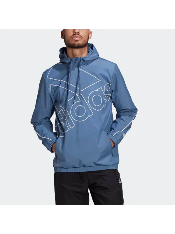 Куртка adidas M Favs Q1 Wb Half Zipper Pullover hooded Training Sports Jacket Deep Blue — изображение 2 из 4, синий