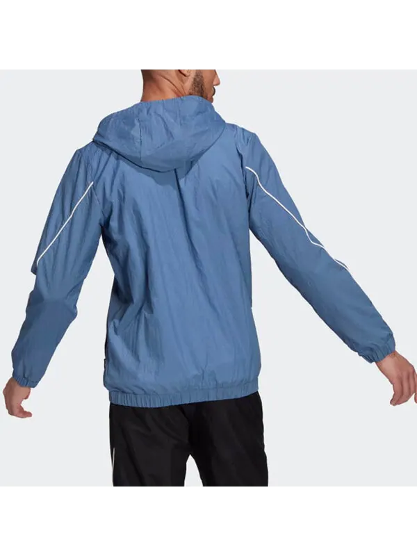 Куртка adidas M Favs Q1 Wb Half Zipper Pullover hooded Training Sports Jacket Deep Blue — изображение 3 из 4, синий
