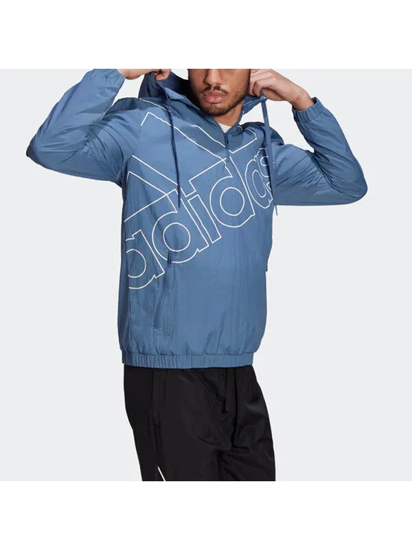 Куртка adidas M Favs Q1 Wb Half Zipper Pullover hooded Training Sports Jacket Deep Blue — изображение 4 из 4, синий