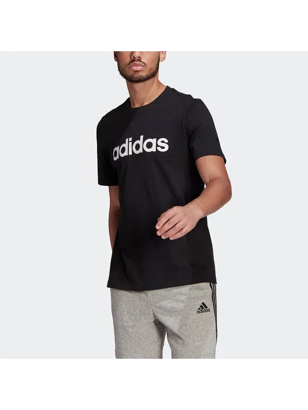 Футболка m lin sj t training sports печать логотип круглый вырез короткий рукав Adidas — изображение 3 из 4, черный
