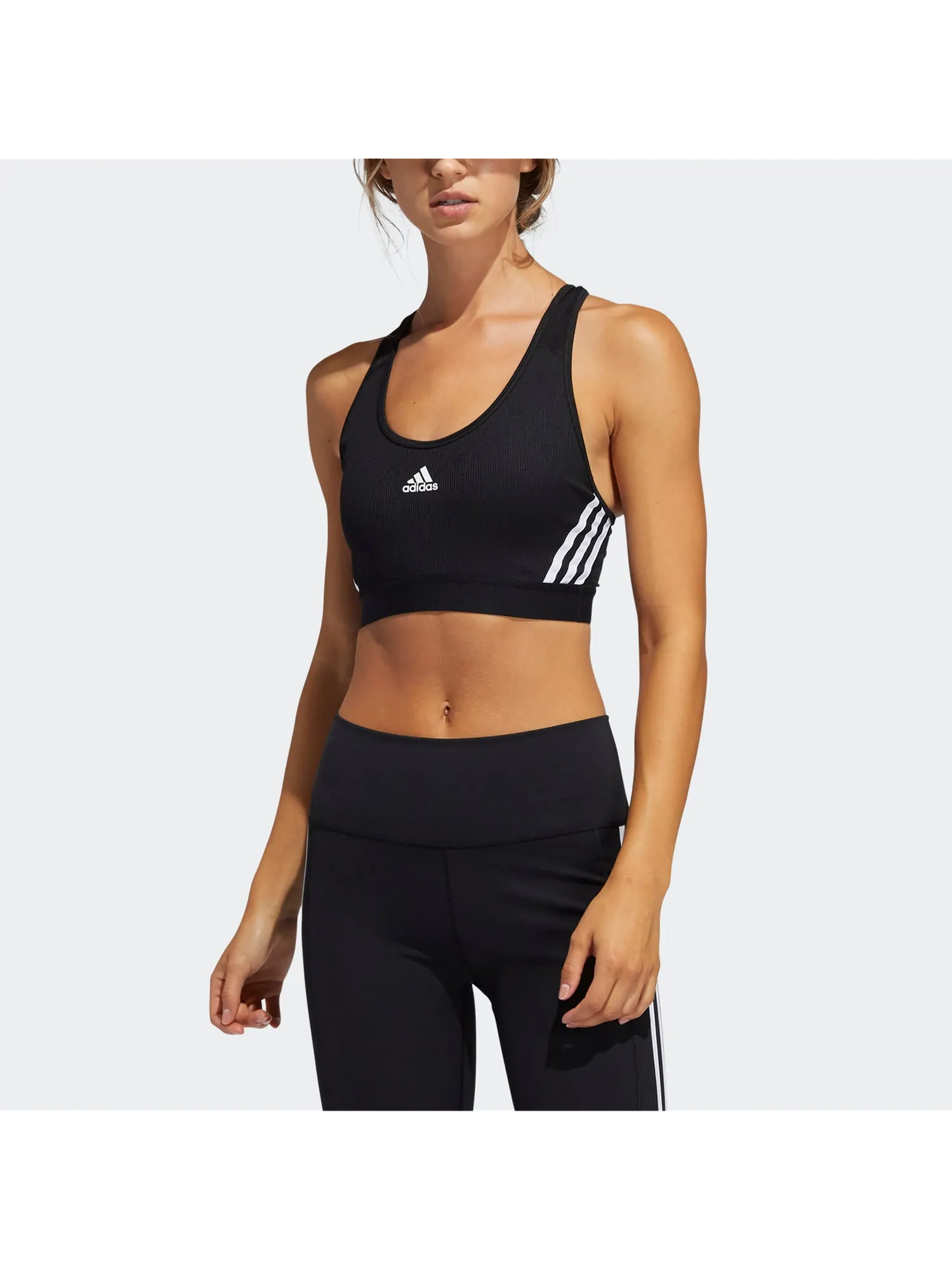 Бюстгальтер (WMNS) adidas Believe This 3-Stripes Medium Support Rib Bra Asia Sizing 'Black White' — изображение 2 из 5