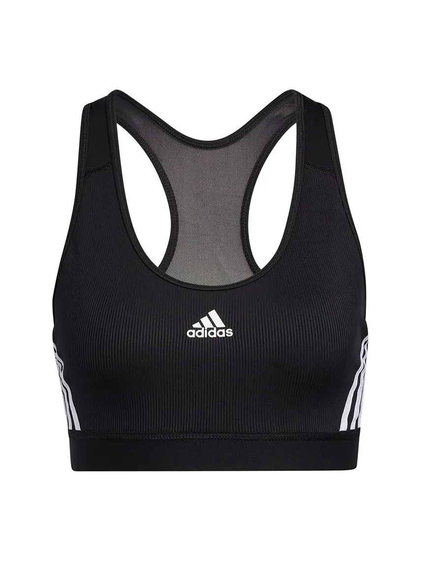 (WMNS) Бюстгальтер Adidas Believe This 3-Stripes Medium Support Rib Bra, азиатский размер — изображение 1 из 5, черный/белый
