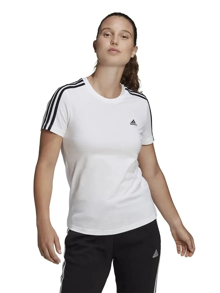 Футболка Adidas Essentials Slim 3-Stripes — изображение 2 из 6, белый
