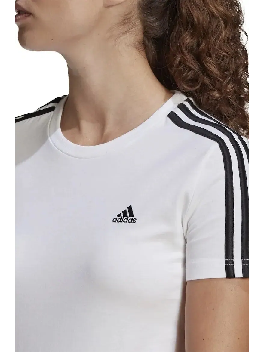Футболка Adidas Essentials Slim 3-Stripes — изображение 5 из 6, белый