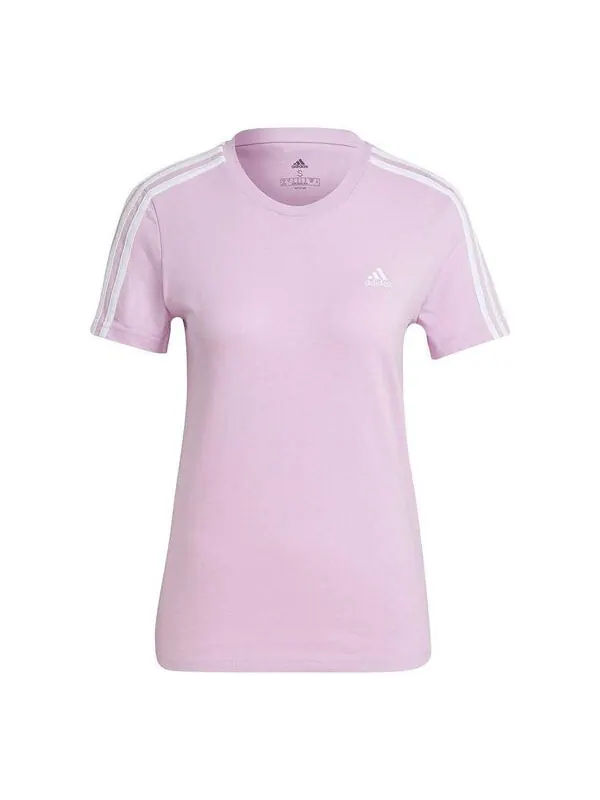 Футболка Essentials slim 3 stripes t shirt asia sizing Adidas — изображение 1 из 3, фиолетовый/белый