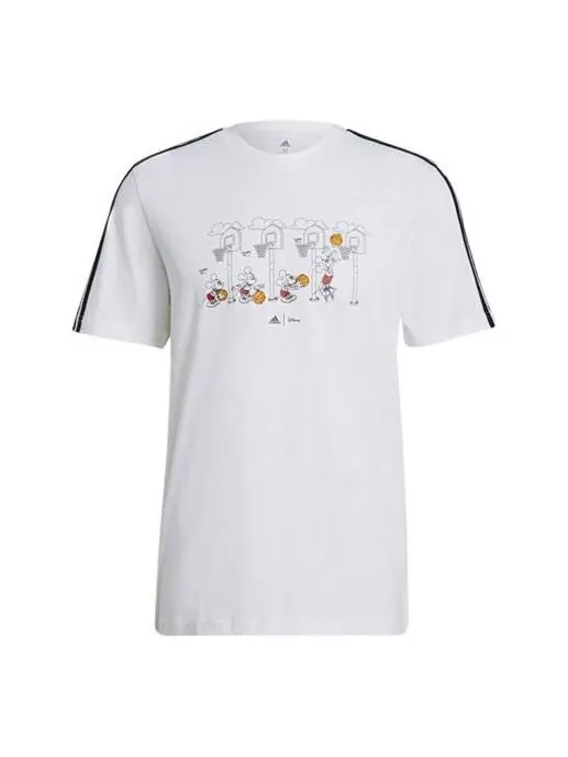 Футболка x disney crossover m 3s dsny bb t mickey cartoon печать полосатый спортивный короткий рукав Adidas, белый