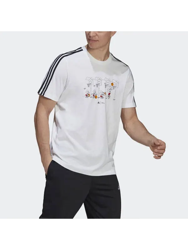 Футболка x disney crossover m 3s dsny bb t mickey cartoon печать полосатый спортивный короткий рукав Adidas, белый