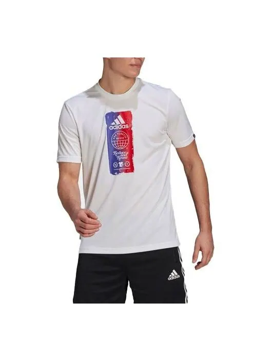 Футболка Men's adidas Printing Round Neck Short Sleeve Sports Short Sleeve White T-Shirt — изображение 1 из 4, мульти