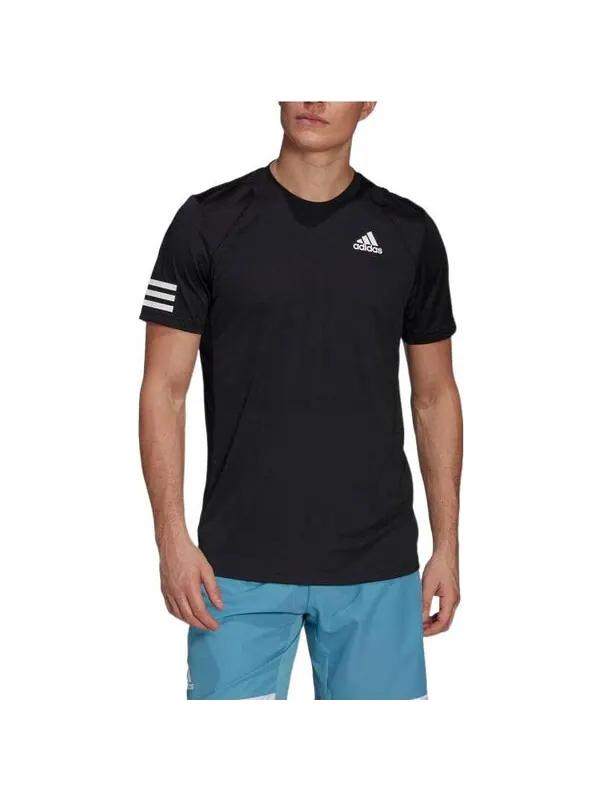 Футболка adidas Stripe Round Neck Pullover Logo Printing Solid Color Short Sleeve Black — изображение 2 из 4, мульти