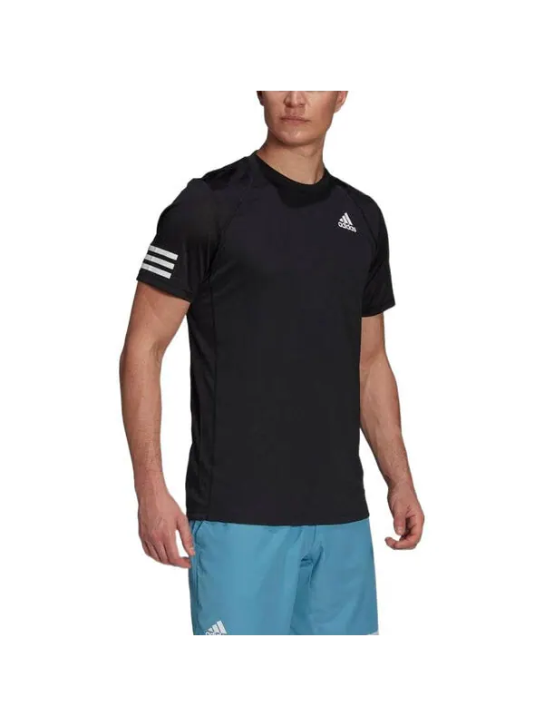 Футболка adidas Stripe Round Neck Pullover Logo Printing Solid Color Short Sleeve Black — изображение 4 из 4, мульти