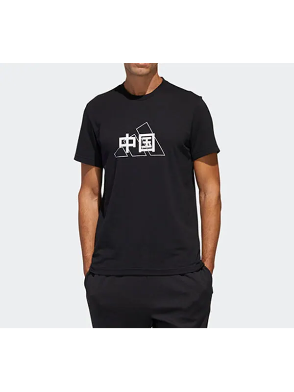 Футболка men's china printing short sleeve black t-shirt Adidas — изображение 4 из 4, черный