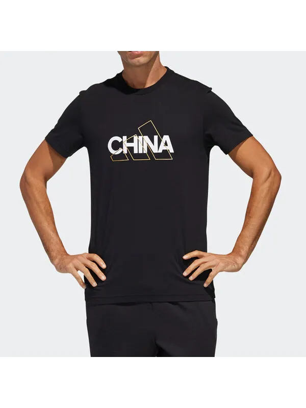 Футболка adidas China Tee Casual Sports Round Neck Breathable Short Sleeve Black — изображение 3 из 4, черный