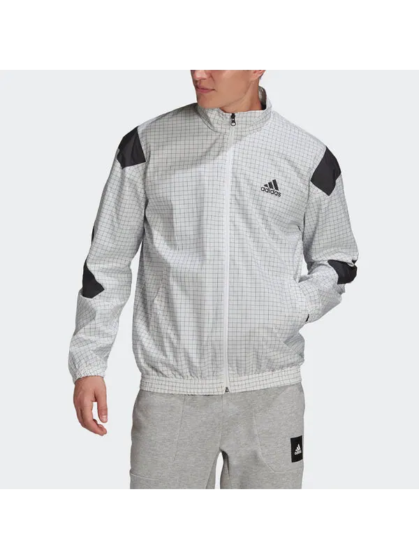Куртка adidas Plaid Pattern Loose Zipper Jacket White — изображение 2 из 4, белый