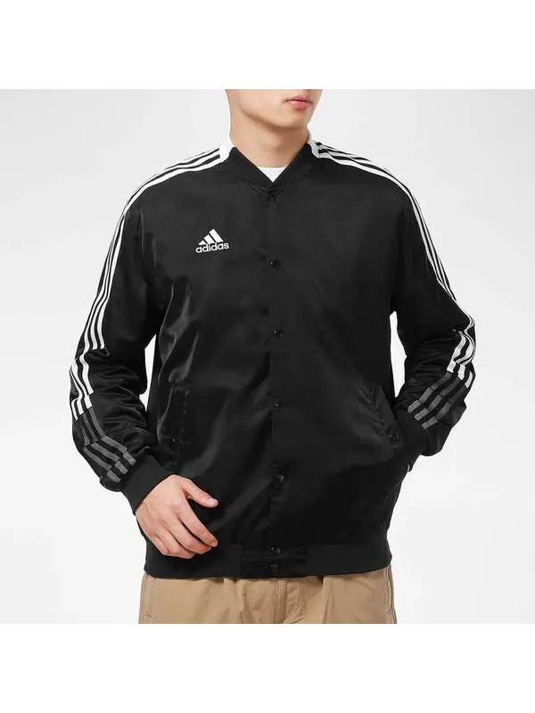 Куртка adidas Classic Stripes Logo Windproof Baseball Jacket Men's Black — изображение 3 из 4, черный