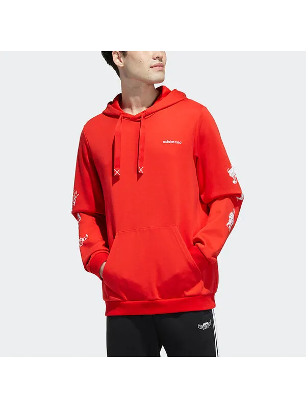 Толстовка adidas neo Artist Sweat Printed Sports Hooded Sweater Men's Red — изображение 2 из 4, красный