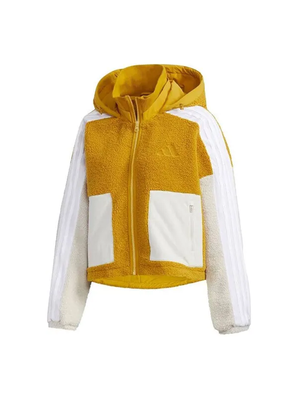 Куртка urban boa short knitted jacket 'white tan' Adidas — изображение 1 из 3, белый/бежевый