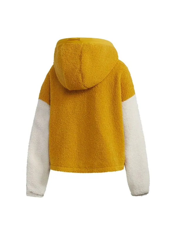 Куртка urban boa short knitted jacket 'white tan' Adidas — изображение 2 из 3, белый/бежевый