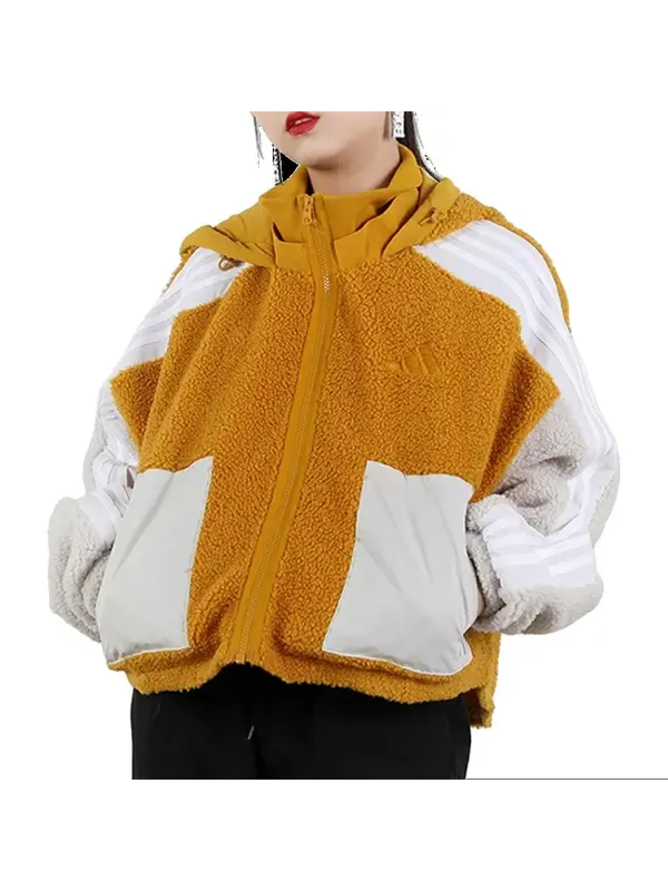 Куртка urban boa short knitted jacket 'white tan' Adidas — изображение 3 из 3, белый/бежевый