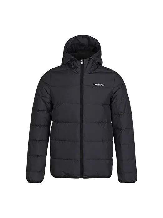 Пуховик adidas neo M Trans Dwn Jkt Windproof Stay Warm Sports hooded down Jacket Black — изображение 1 из 4, черный