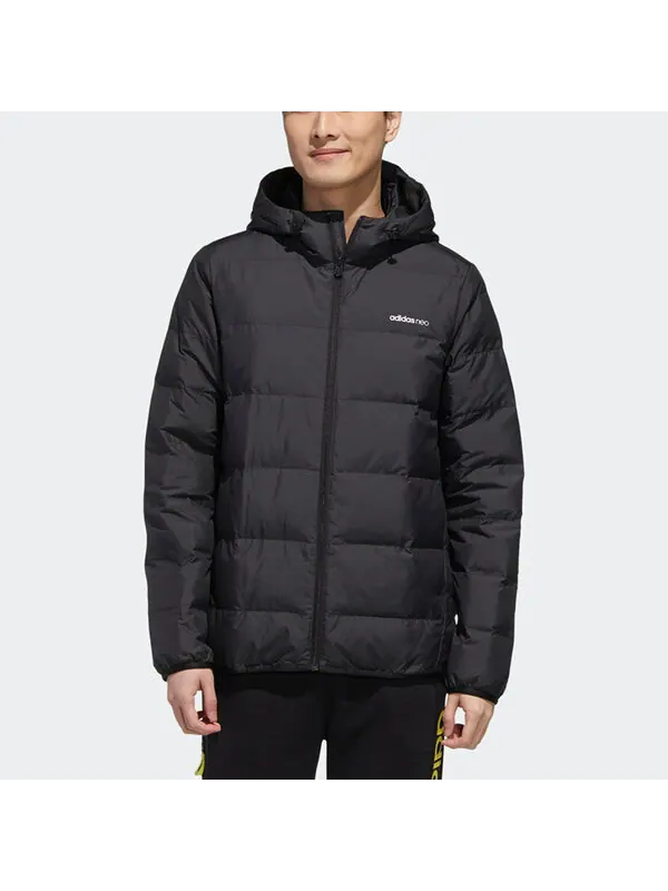 Пуховик adidas neo M Trans Dwn Jkt Windproof Stay Warm Sports hooded down Jacket Black — изображение 3 из 4, черный