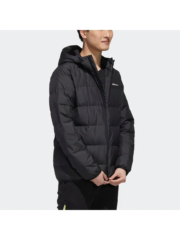 Пуховик adidas neo M Trans Dwn Jkt Windproof Stay Warm Sports hooded down Jacket Black — изображение 4 из 4, черный
