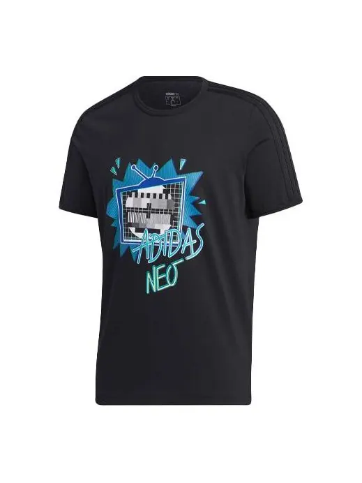Футболка neo funny printing sports round neck short sleeve black Adidas — изображение 1 из 4, черный
