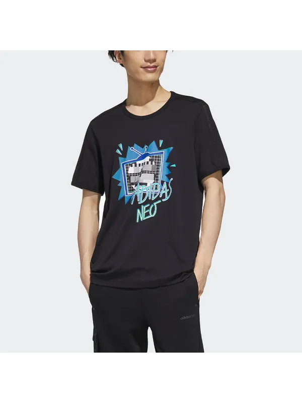 Футболка neo funny printing sports round neck short sleeve black Adidas — изображение 3 из 4, черный