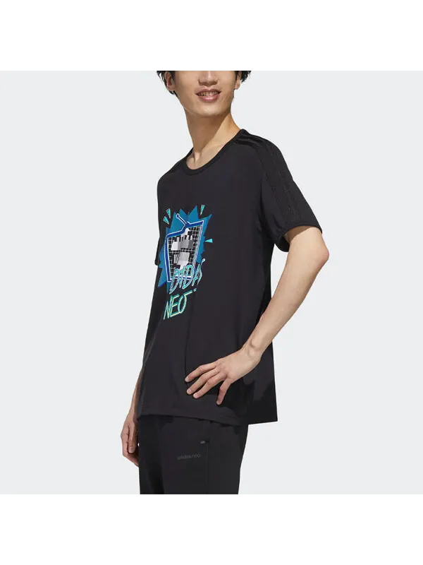 Футболка neo funny printing sports round neck short sleeve black Adidas — изображение 4 из 4, черный