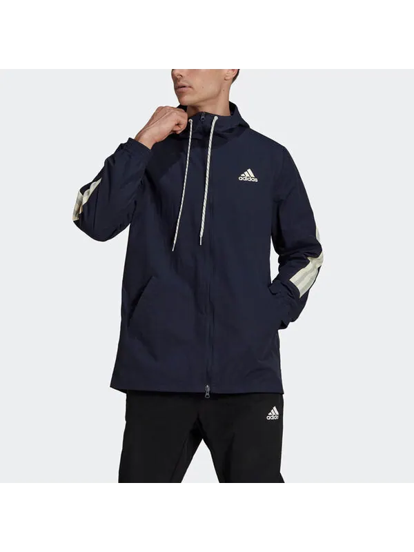 Куртка adidas M 3s Tape Jkt Colorblock Casual Sports Hooded Jacket Navy Blue — изображение 2 из 4, темно-синий