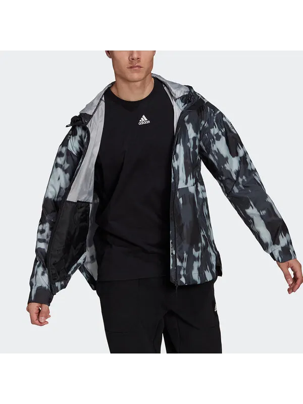 Куртка adidas Urban Aop WR Outdoor Sports Windproof Hooded Jacket Black — изображение 2 из 4, черный