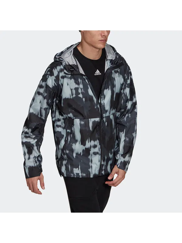 Куртка adidas Urban Aop WR Outdoor Sports Windproof Hooded Jacket Black — изображение 4 из 4, черный