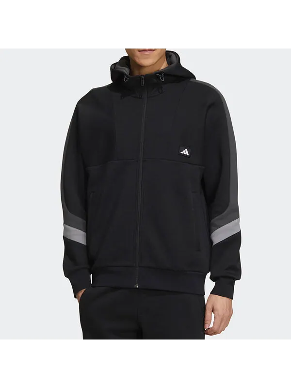 Куртка цветная спортивная повседневная куртка с капюшоном Adidas — изображение 3 из 4, черный