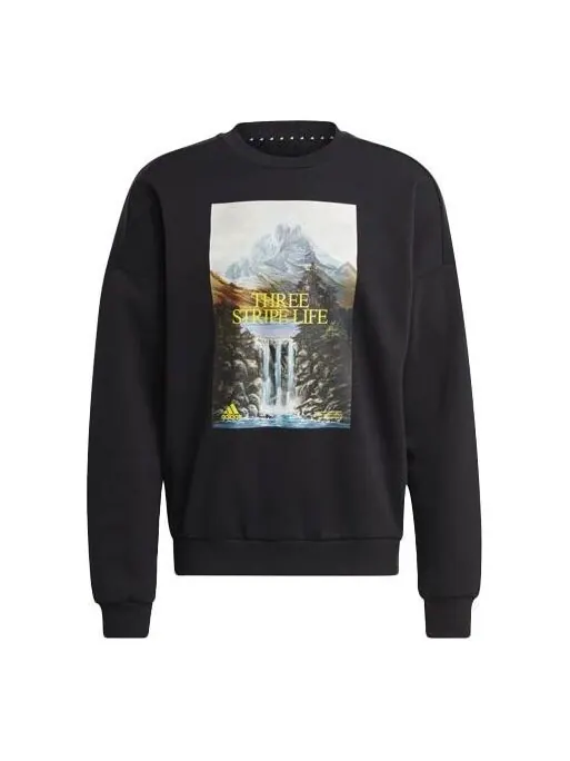 Толстовка adidas Training Sports Printing Loose Round Neck Pullover Black — изображение 1 из 4, черный