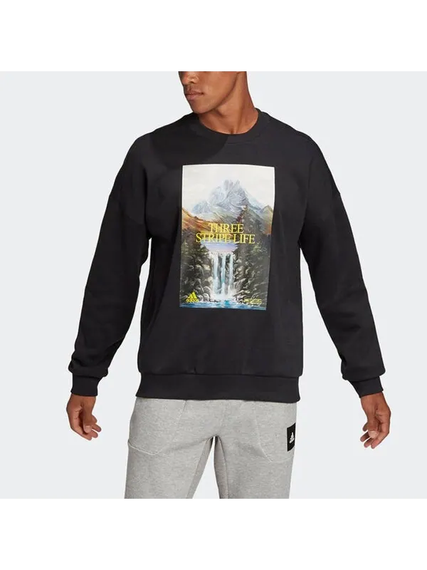 Толстовка adidas Training Sports Printing Loose Round Neck Pullover Black — изображение 2 из 4, черный