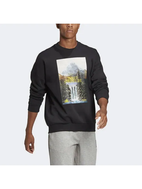 Толстовка adidas Training Sports Printing Loose Round Neck Pullover Black — изображение 4 из 4, черный