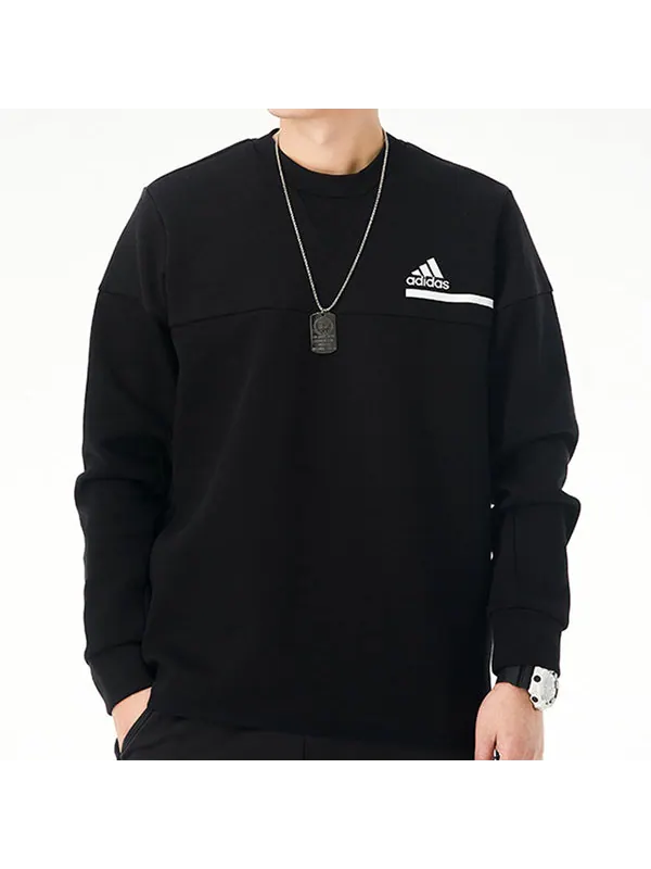 Толстовка logo stamping sports casual cover round collar men's black Adidas — изображение 3 из 4, черный