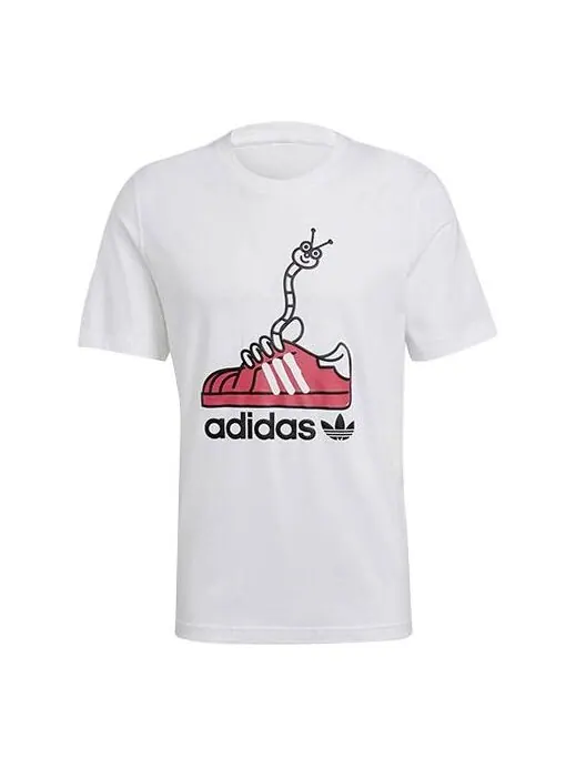 Футболка оригиналы worm tee смешной принт спорт короткий рукав Adidas — изображение 1 из 4, белый