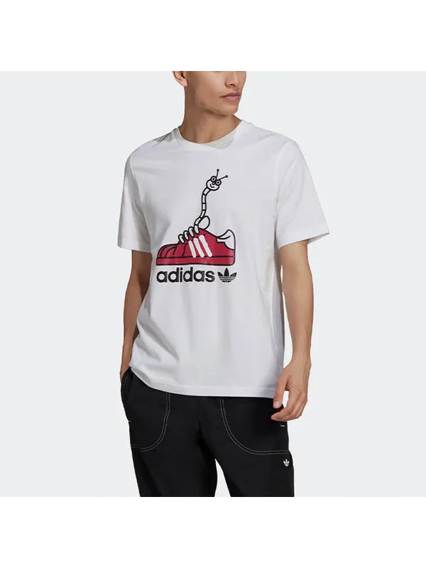 Футболка оригиналы worm tee смешной принт спорт короткий рукав Adidas — изображение 2 из 4, белый