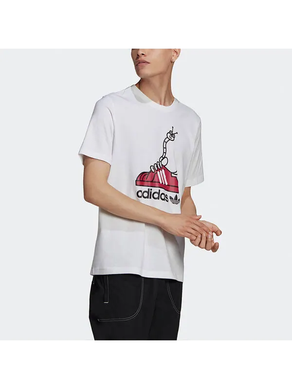 Футболка оригиналы worm tee смешной принт спорт короткий рукав Adidas — изображение 4 из 4, белый