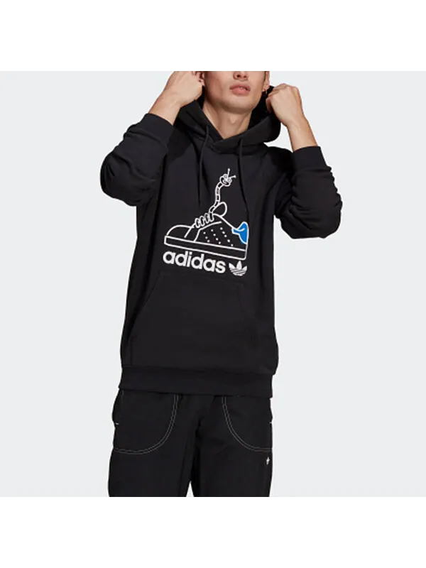 Толстовка adidas originals Worm Casual Sports hooded Printing Pullover Black — изображение 3 из 4, черный