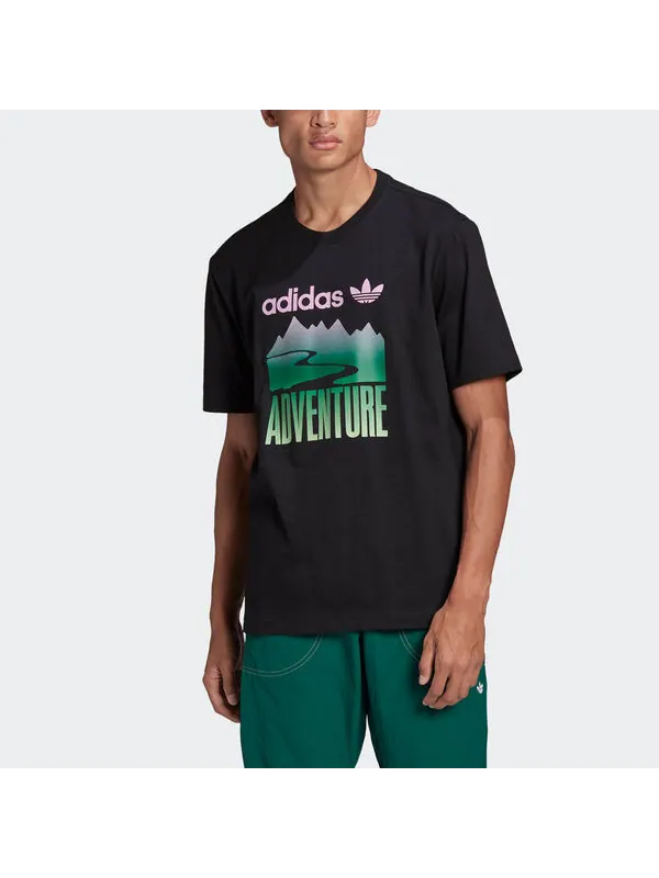 Футболка originals adv mount tee retro pattern sports short sleeve black Adidas — изображение 2 из 4, черный
