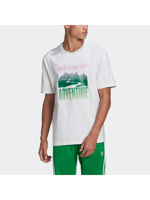 Футболка originals adv mount tee retro pattern sports short sleeve white Adidas — изображение 2 из 4, белый