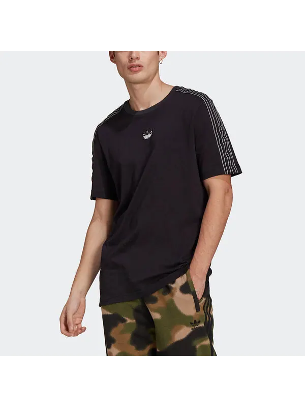 Футболка originals mens sprt 3 stripe t casual sports crew-neck short sleeve black Adidas — изображение 2 из 4, черный