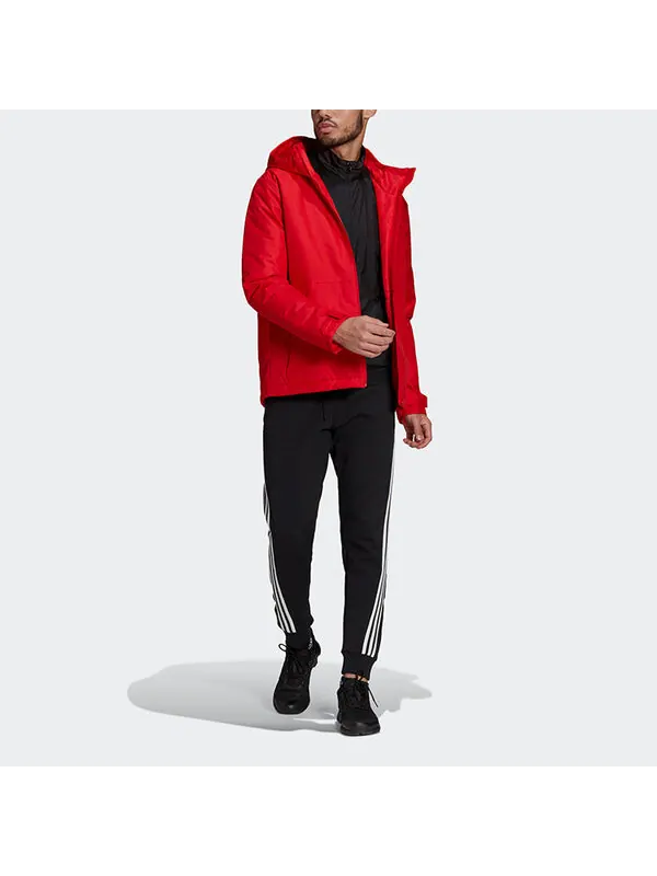 Куртка adidas Casual Sports Windproof Hooded Jacket Red — изображение 3 из 4, светлый красный