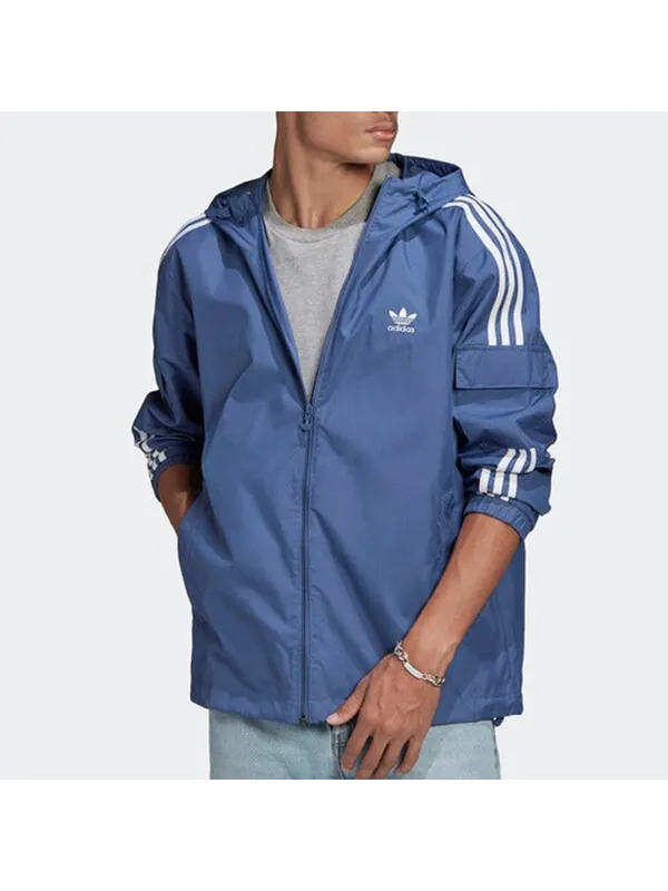 Куртка adidas originals 3-stripes Wb Fz Woven Hooded Jacket Blue — изображение 3 из 4, синий