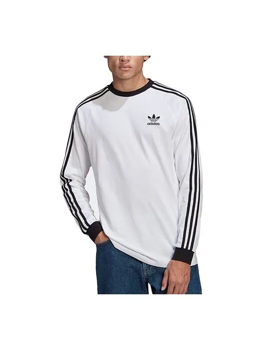 Футболка originals 3-stripes ls t round neck stripe sports long sleeves white Adidas — изображение 1 из 3, белый